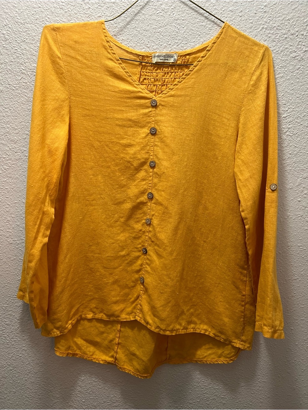 Giorgio & Mario Sunflower Yellow Button-Front Linen-Blend Blouse